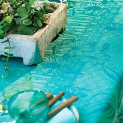 Nappe Enduite Pur Coton Bleu Mille Alocasias