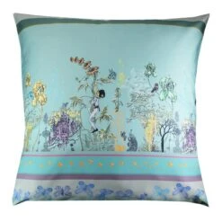 Taie D'oreiller Satin De Coton 120 Fils/cm² Aqua Jardin Enchante