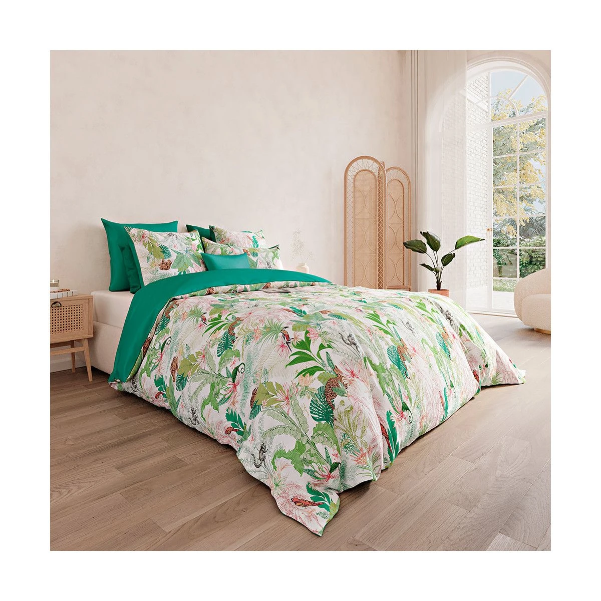 Lot H.couette +taies Percale De Coton 80 Fils/cm² Jungle Rainforest
