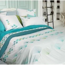 Housse De Couette Satin De Coton 120 Fils/cm² Aqua Pistil