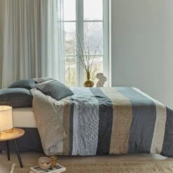 Lot H.couette +taies Satin De Coton Blue Rita