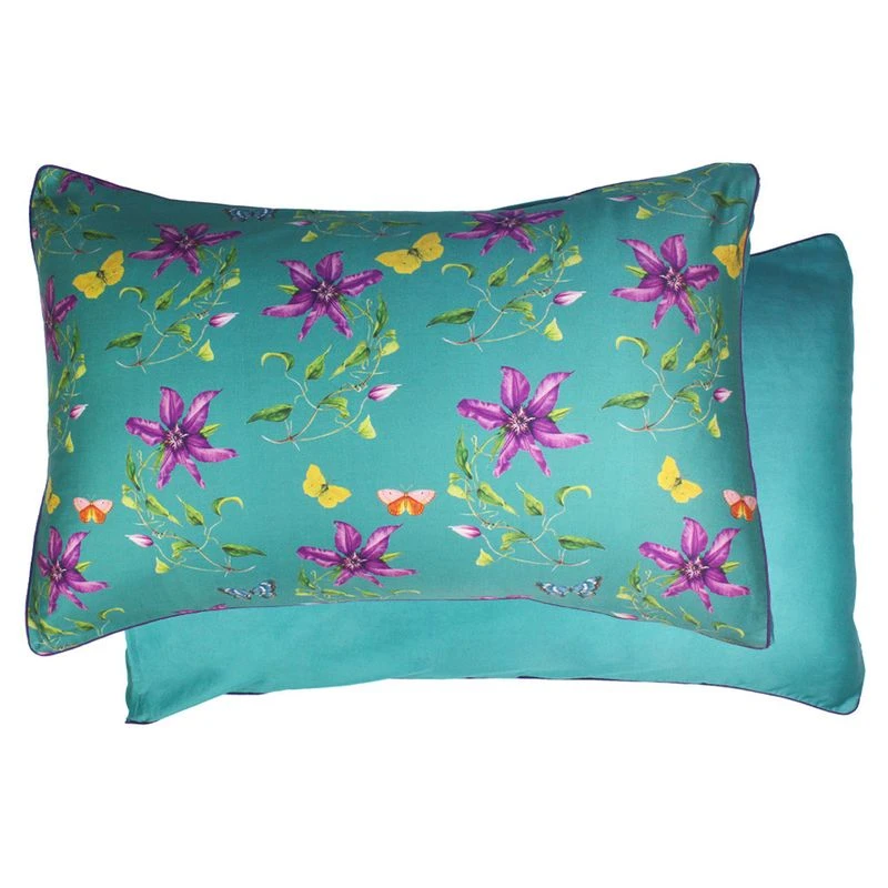 Taie D'oreiller Satin De Coton 120 Fils/cm² Emeraude Passiflore – Image 2