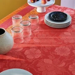 Nappe Enduite Pur Coton Orange Mille Roses Festives