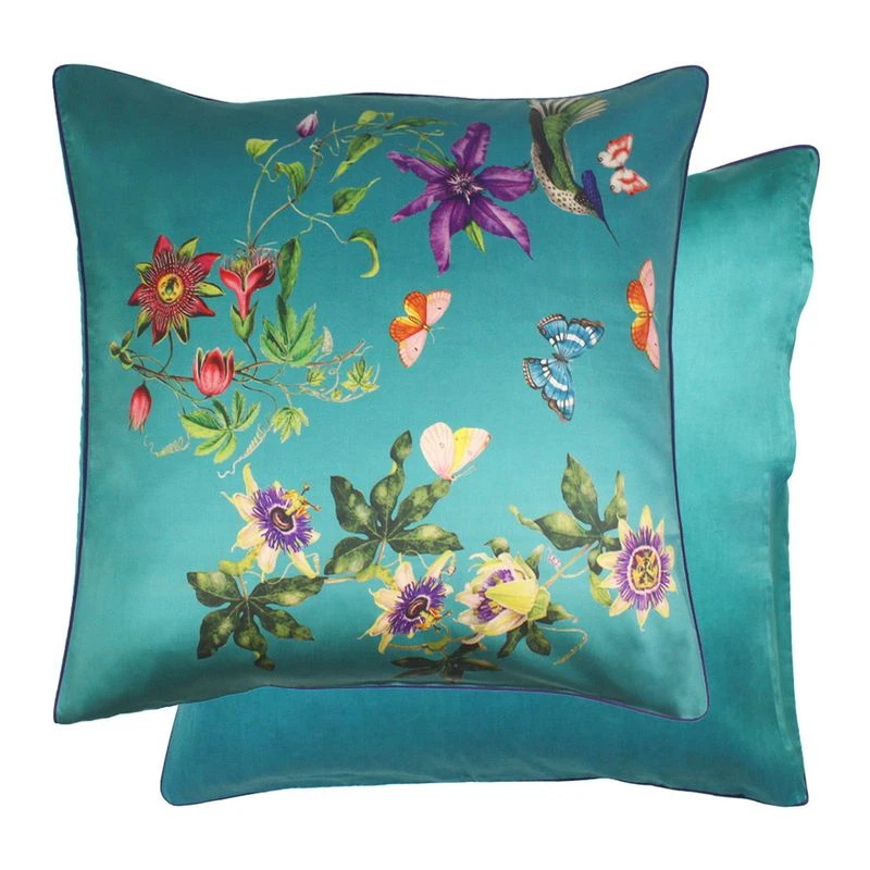 Taie D'oreiller Satin De Coton 120 Fils/cm² Emeraude Passiflore