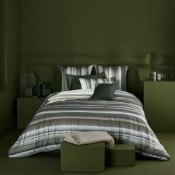 Lot H.couette +taies Satin De Coton Green Orlando