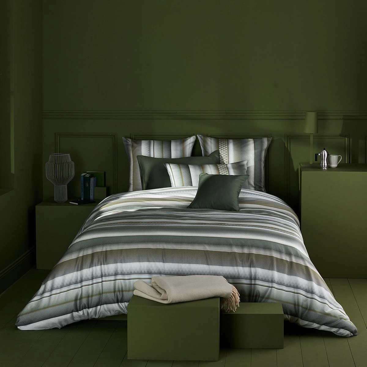 Lot H.couette +taies Satin De Coton Green Orlando